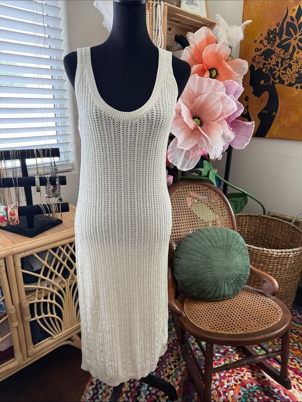 Banana Republic Ivory Crochet Knit Preppy Nantucket Resort Yacht Midi Dress